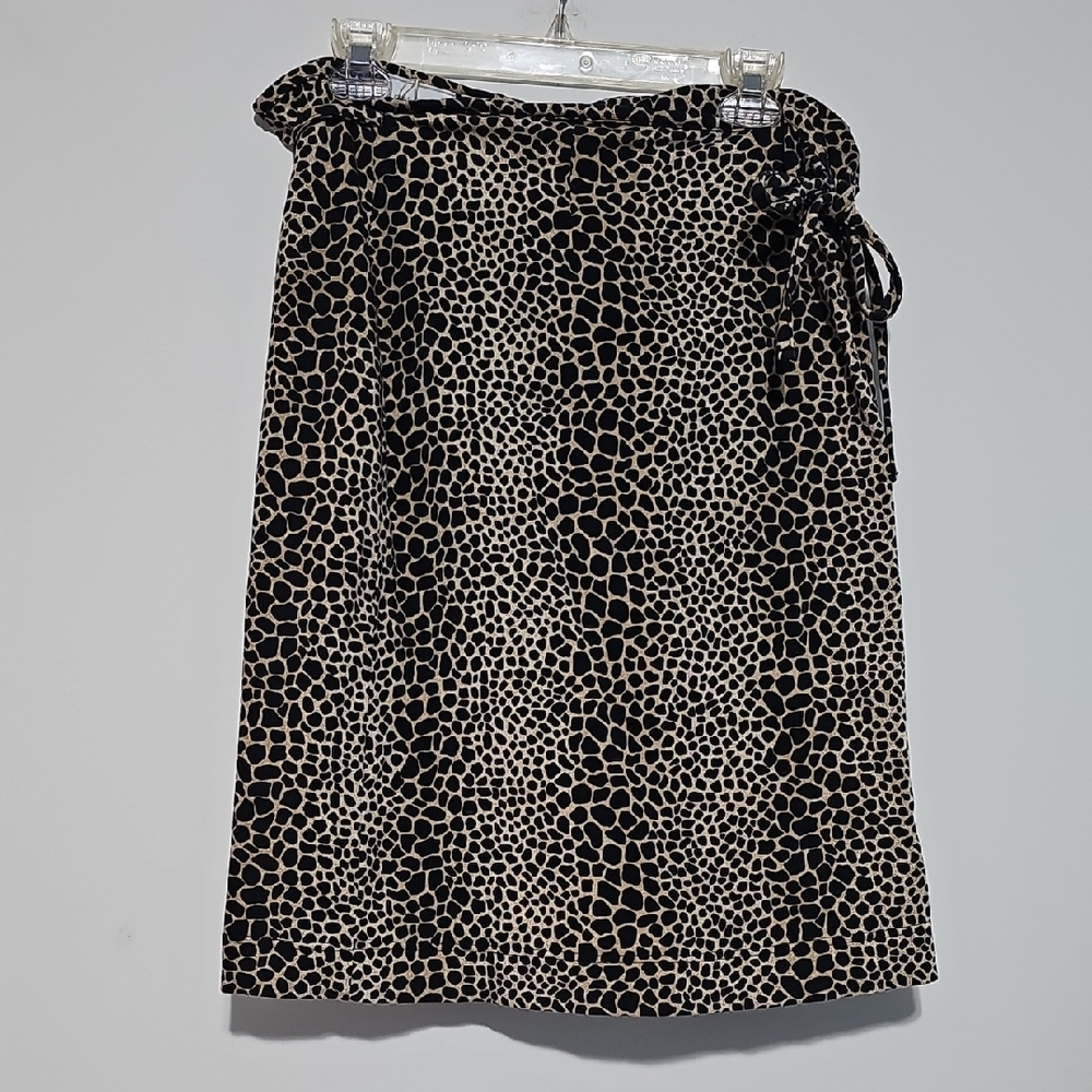 Liz Claiborne Black Tan Giraffe Print Pencil Wrap Skirt Sz Medium